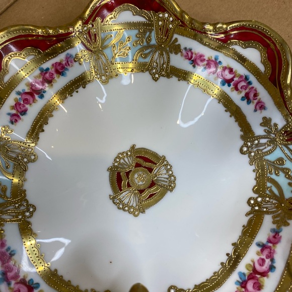 EUC Antique Noritake Nippon RC Porcelain Dish with a Curled Handle Red Gold - Picture 5 of 9